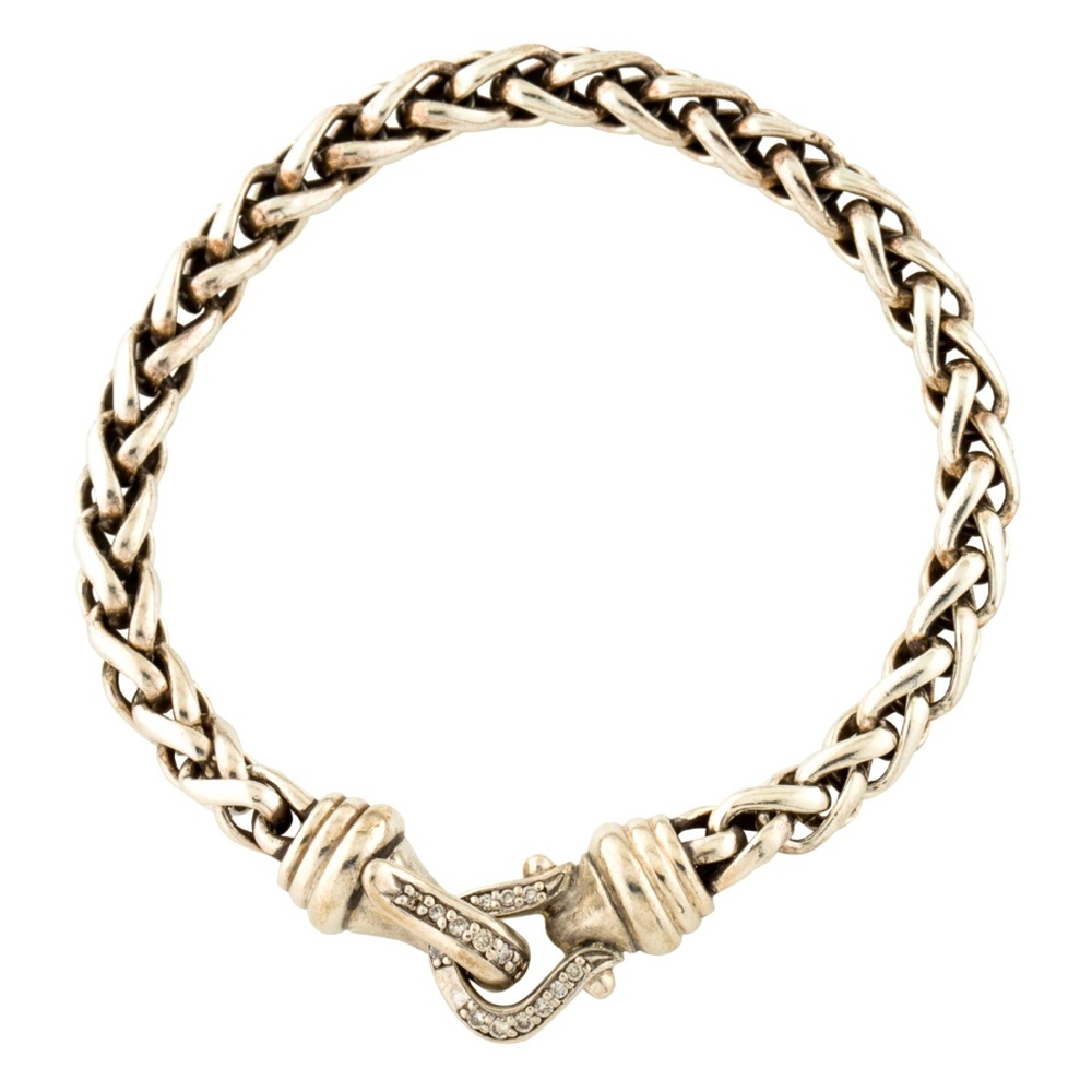 Authentic David Yurman Pave Diamond Buckle Wheat Chain Bracelet🦄